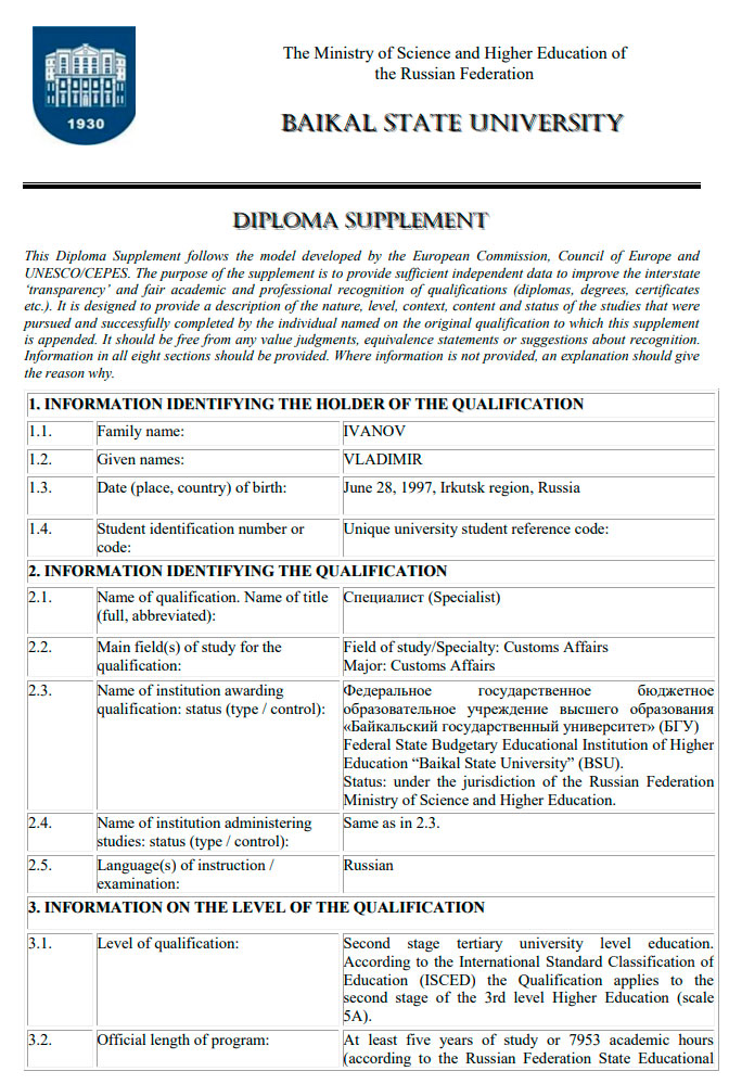 Diploma Supplement